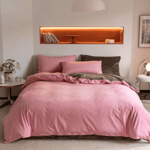 Reversible Rich Velvet Duvet Cover - Light Pink & Brown