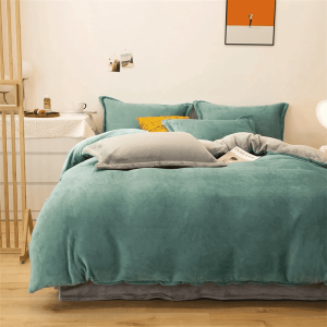 Reversible Rich Velvet Duvet Cover - Light Teal & Grey