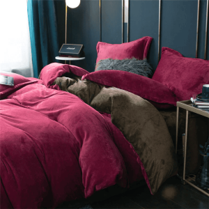 Reversible Rich Velvet Duvet Cover - Maroon & Brown