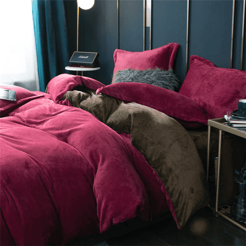 Reversible Rich Velvet Duvet Cover - Maroon & Brown