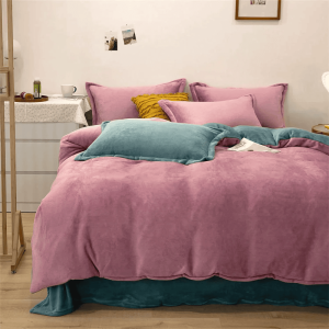 Reversible Rich Velvet Duvet Cover - Rose Pink & Teal