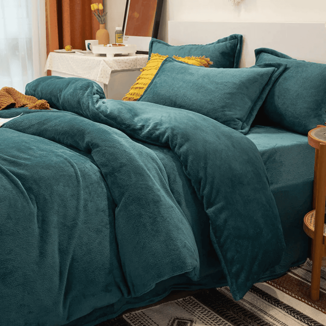 Reversible Rich Velvet Duvet Cover - Teal & Blue