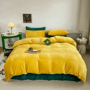 Reversible Rich Velvet Duvet Cover - Yellow & Green